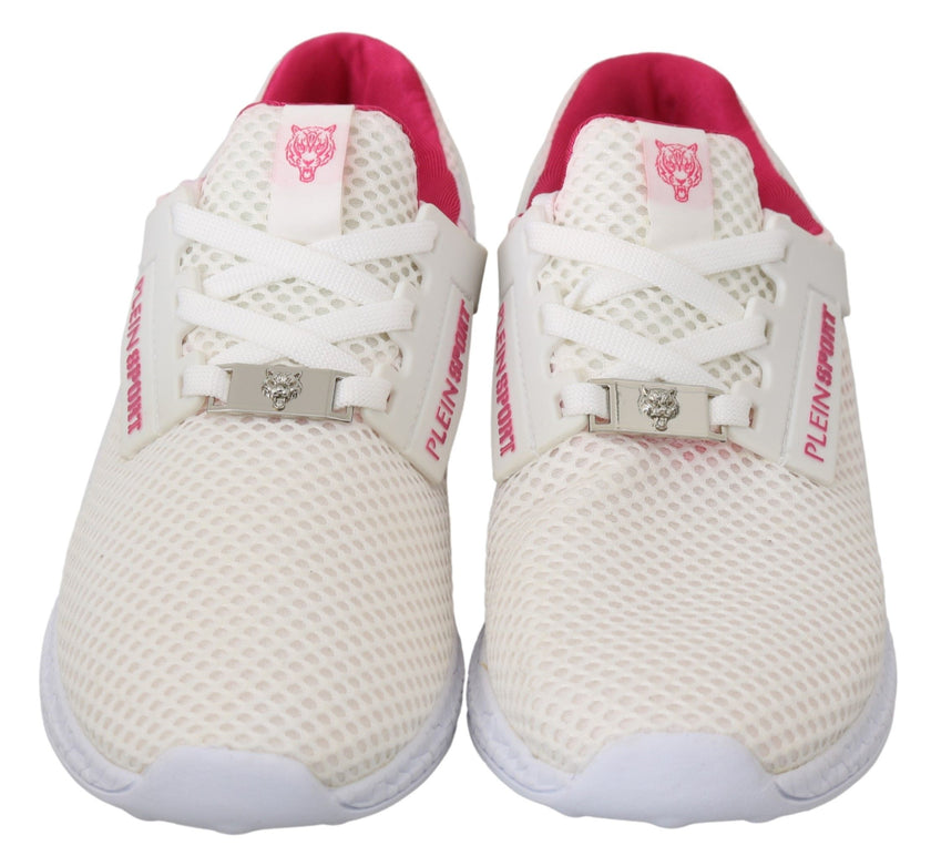 White Pink Polyester Becky Sneakers ShoesPLEIN SPORT Gorgeous brand new with tags, 100% Authentic PLEIN SPORT Shoes. Model: Becky Sneakers Color: White, Pink Material: Polyester Sole: Rubber Logo detailsWhite Pink Polyester Becky Sneakers Shoes${tagsPhili