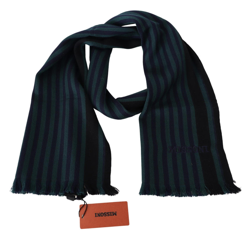 Multicolor Striped Wool Unisex Neck Wrap ShawlMISSONI Gorgeous brand new with tags, 100% Authentic Missoni wool scarf with stripes pattern design and brand logo embroidery. Material: 100% Wool Color: Multicolor Gender: Unisex Fringes Logo details Made in
