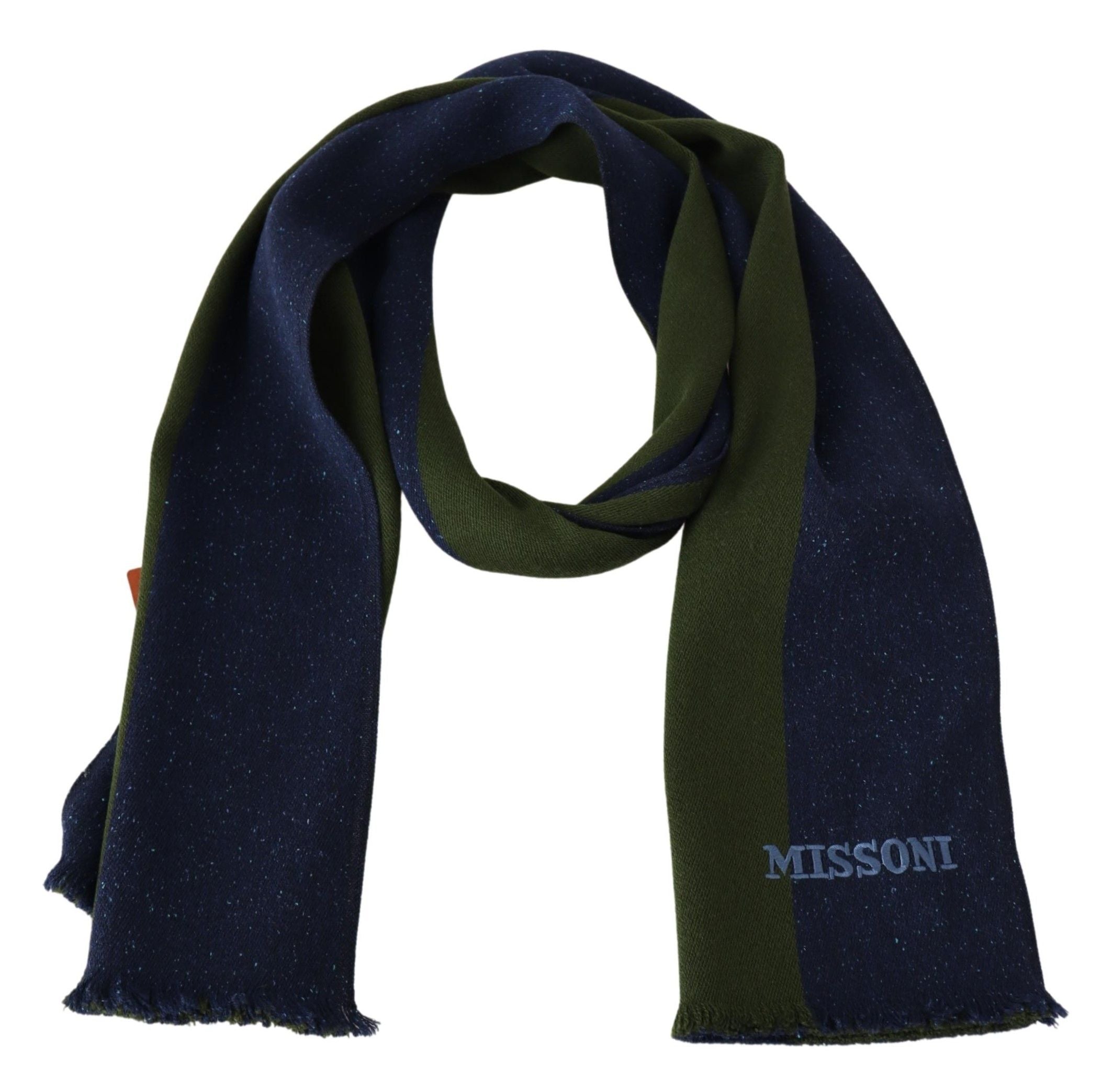 Green Striped Wool Unisex Neck Wrap Shawl BlueMISSONI Gorgeous brand new with tags, 100% Authentic Missoni wool scarf with stripes pattern design and brand logo embroidery. Material: 100% Wool Color: Multicolor Gender: Unisex Fringes Logo details Made in