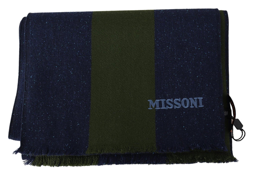 Green Striped Wool Unisex Neck Wrap Shawl BlueMISSONI Gorgeous brand new with tags, 100% Authentic Missoni wool scarf with stripes pattern design and brand logo embroidery. Material: 100% Wool Color: Multicolor Gender: Unisex Fringes Logo details Made in