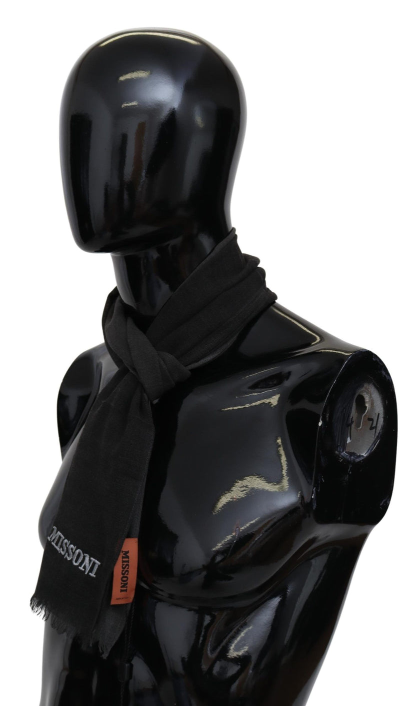 Black Wool Unisex Neck Wrap Shawl Fringes Logo ScarfMISSONI Gorgeous brand new with tags, 100% Authentic Missoni wool scarf with brand logo embroidery. Material: 100% Wool Color: Black Gender: Unisex Fringes Logo details Made in Italy SIZE: 160cm x 30cmBl