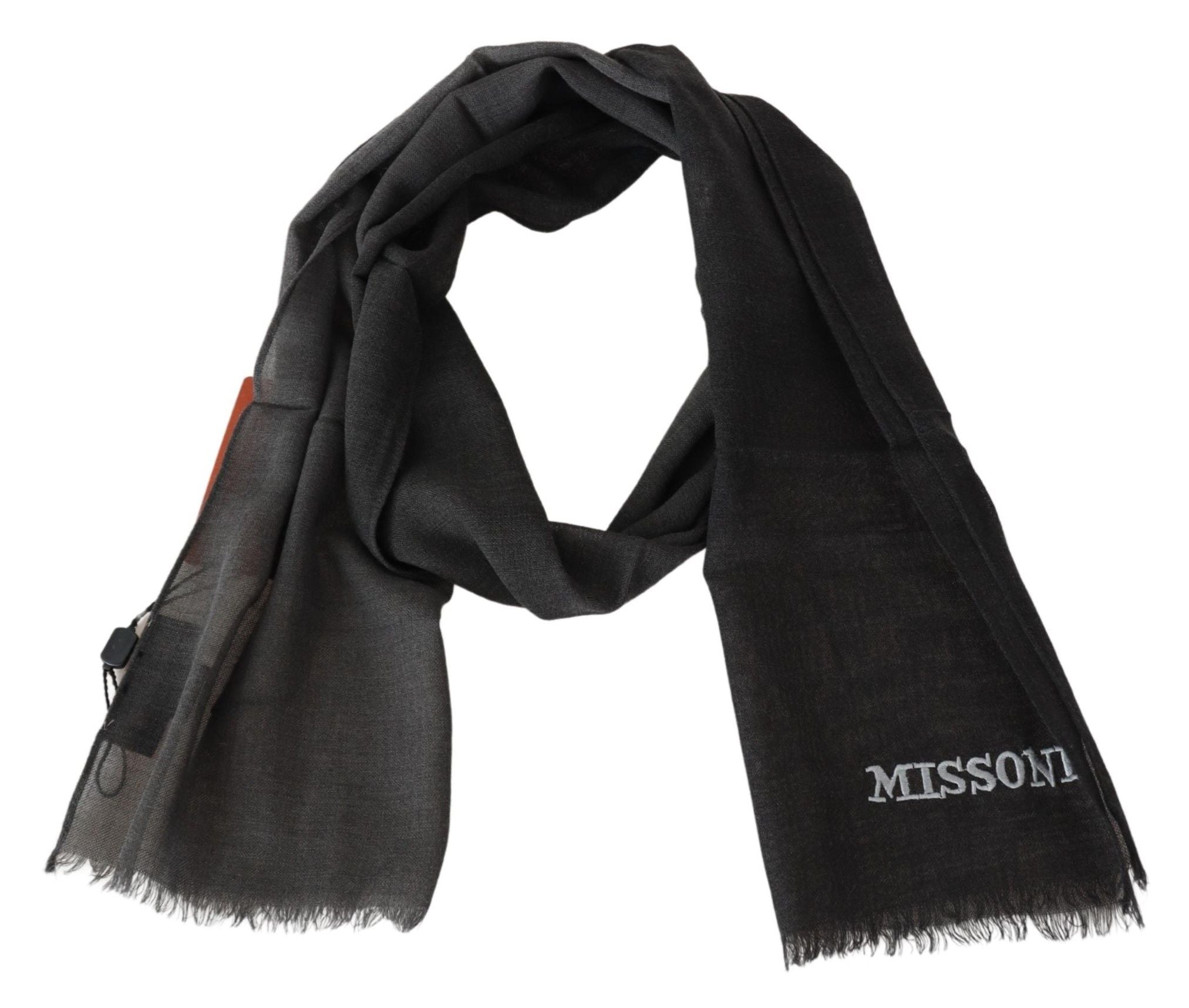 Black Wool Unisex Neck Wrap Shawl Fringes Logo ScarfMISSONI Gorgeous brand new with tags, 100% Authentic Missoni wool scarf with brand logo embroidery. Material: 100% Wool Color: Black Gender: Unisex Fringes Logo details Made in Italy SIZE: 160cm x 30cmBl