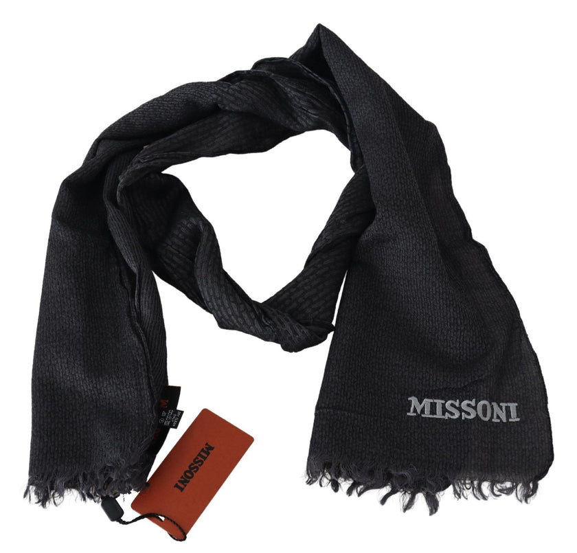 Black Wool Knit Unisex Neck Wrap ScarfMISSONI Gorgeous brand new with tags, 100% Authentic Missoni wool scarf with brand logo embroidery. Material: 100% Wool Color: Black Gender: Unisex Fringes Logo details Made in Italy SIZE: 170cm x 28cmBlack Wool Knit