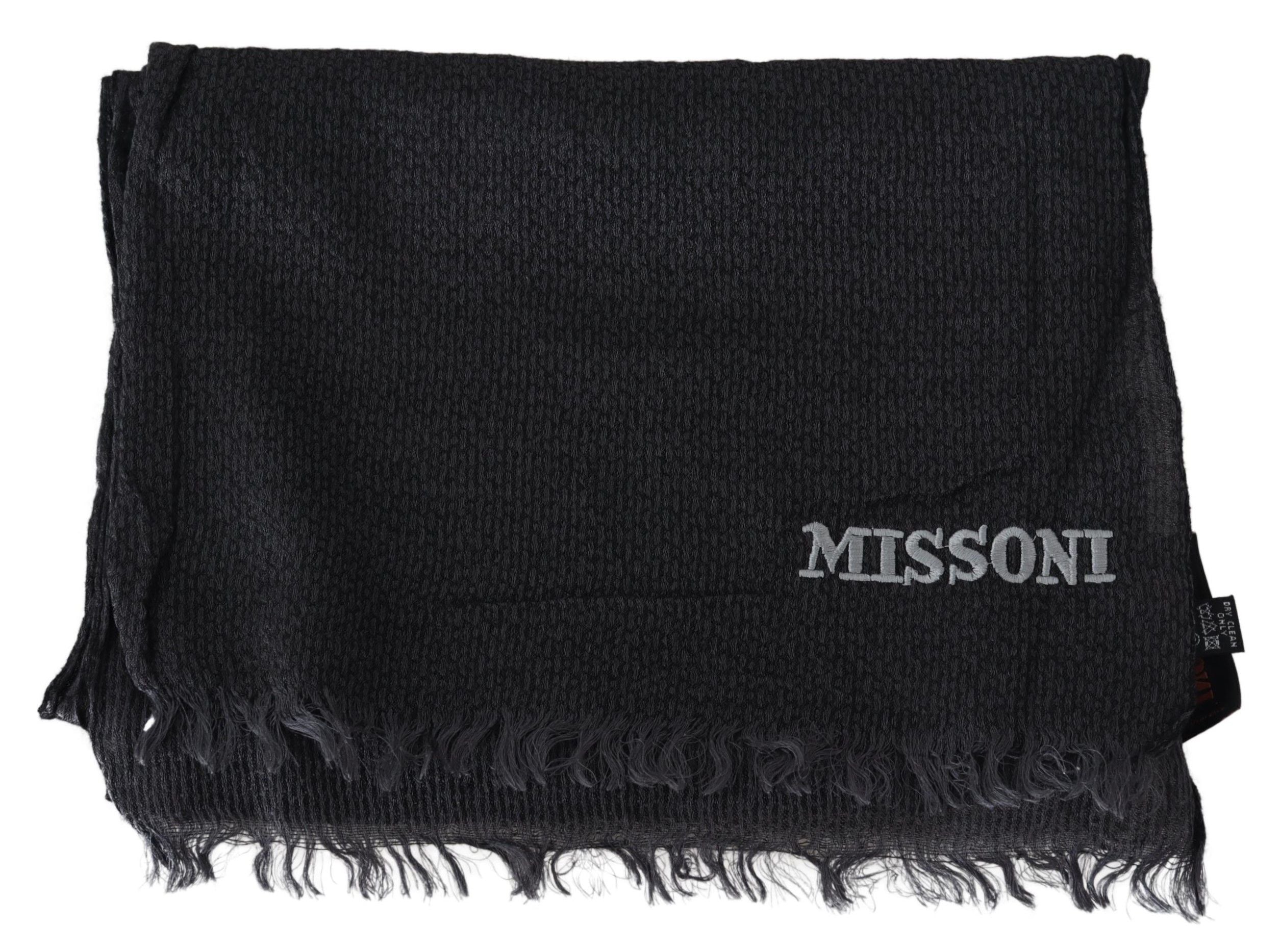 Black Wool Knit Unisex Neck Wrap ScarfMISSONI Gorgeous brand new with tags, 100% Authentic Missoni wool scarf with brand logo embroidery. Material: 100% Wool Color: Black Gender: Unisex Fringes Logo details Made in Italy SIZE: 170cm x 28cmBlack Wool Knit