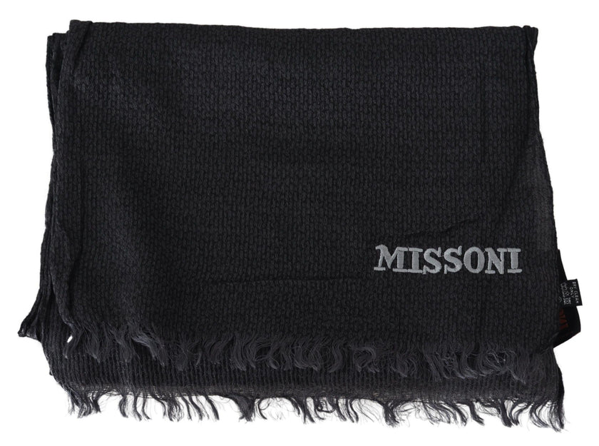 Black Wool Knit Unisex Neck Wrap ScarfMISSONI Gorgeous brand new with tags, 100% Authentic Missoni wool scarf with brand logo embroidery. Material: 100% Wool Color: Black Gender: Unisex Fringes Logo details Made in Italy SIZE: 170cm x 28cmBlack Wool Knit