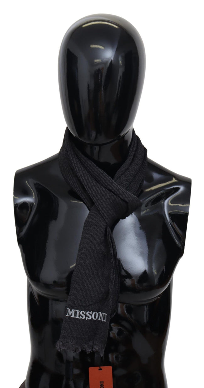 Black Wool Knit Unisex Neck Wrap ScarfMISSONI Gorgeous brand new with tags, 100% Authentic Missoni wool scarf with brand logo embroidery. Material: 100% Wool Color: Black Gender: Unisex Fringes Logo details Made in Italy SIZE: 170cm x 28cmBlack Wool Knit
