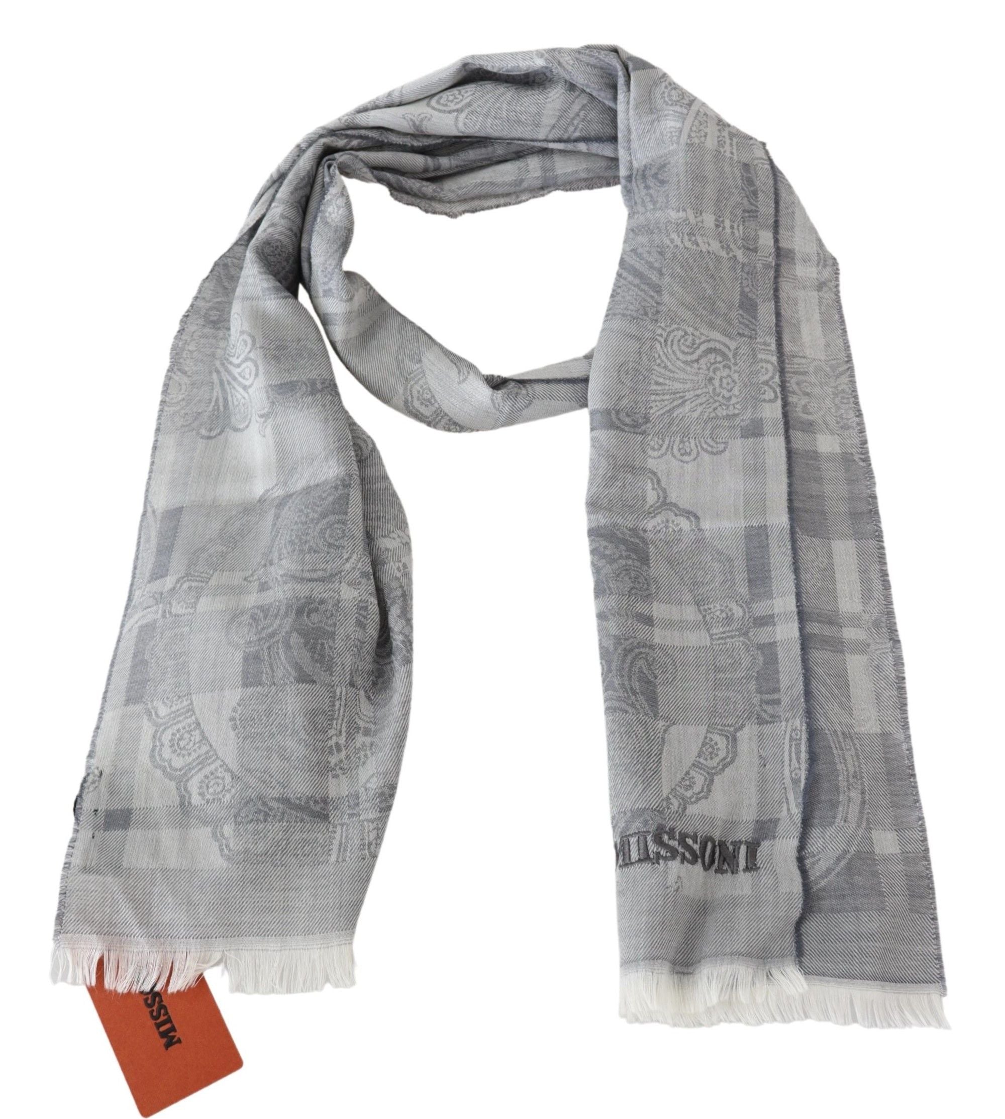 Gray Floral Wool Unisex Neck Wrap Fringes ScarfMISSONI Gorgeous brand new with tags, 100% Authentic Missoni wool scarf with pattern and brand logo embroidery. Material: 100% Wool Color: Gray Gender: Unisex Fringes Logo details Made in Italy SIZE: 180cm x
