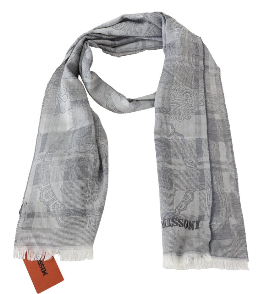 Gray Floral Wool Unisex Neck Wrap Fringes ScarfMISSONI Gorgeous brand new with tags, 100% Authentic Missoni wool scarf with pattern and brand logo embroidery. Material: 100% Wool Color: Gray Gender: Unisex Fringes Logo details Made in Italy SIZE: 180cm x