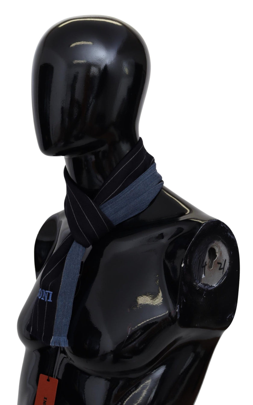 Black Blue Striped Wool Unisex Wrap scarfMISSONI Gorgeous brand new with tags, 100% Authentic Missoni wool scarf with stripes pattern and brand logo embroidery. Material: 90% Wool 10% Silk Color: Black, Blue Gender: Unisex Fringes Logo details Made in Ita