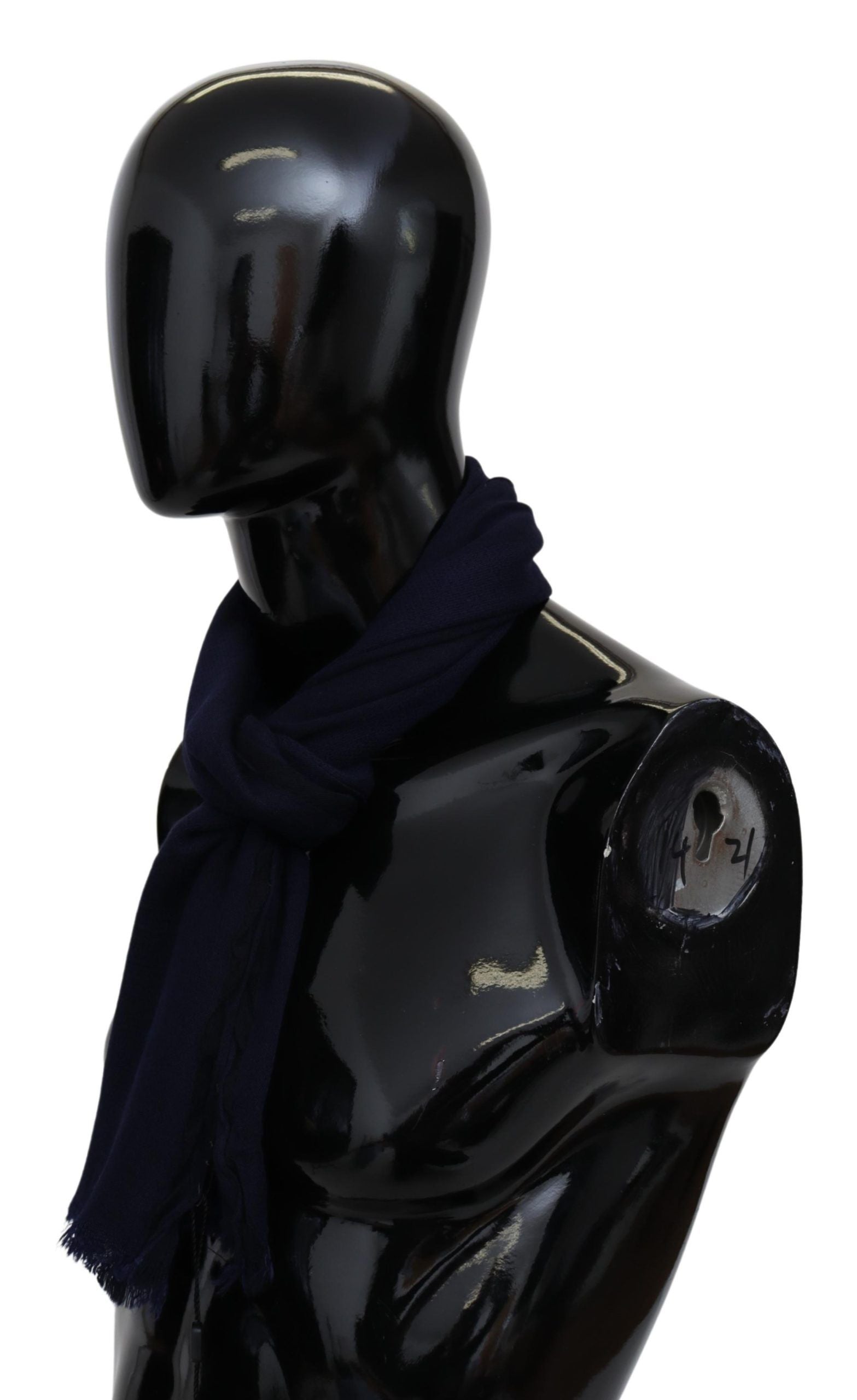 Blue Wool Neck Wrap Scarf with Logo Embroidery