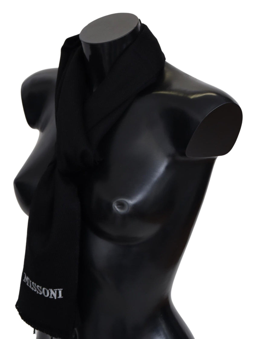 Black 100% Wool Unisex Neck Wrap Fringes Logo ScarfMISSONI Gorgeous brand new with tags, 100% Authentic Missoni wool scarf with brand logo embroidery. Material: 100% Wool Color: Black Gender: Unisex Fringes Logo details Made in Italy SIZE: 180cm x 29cmBla