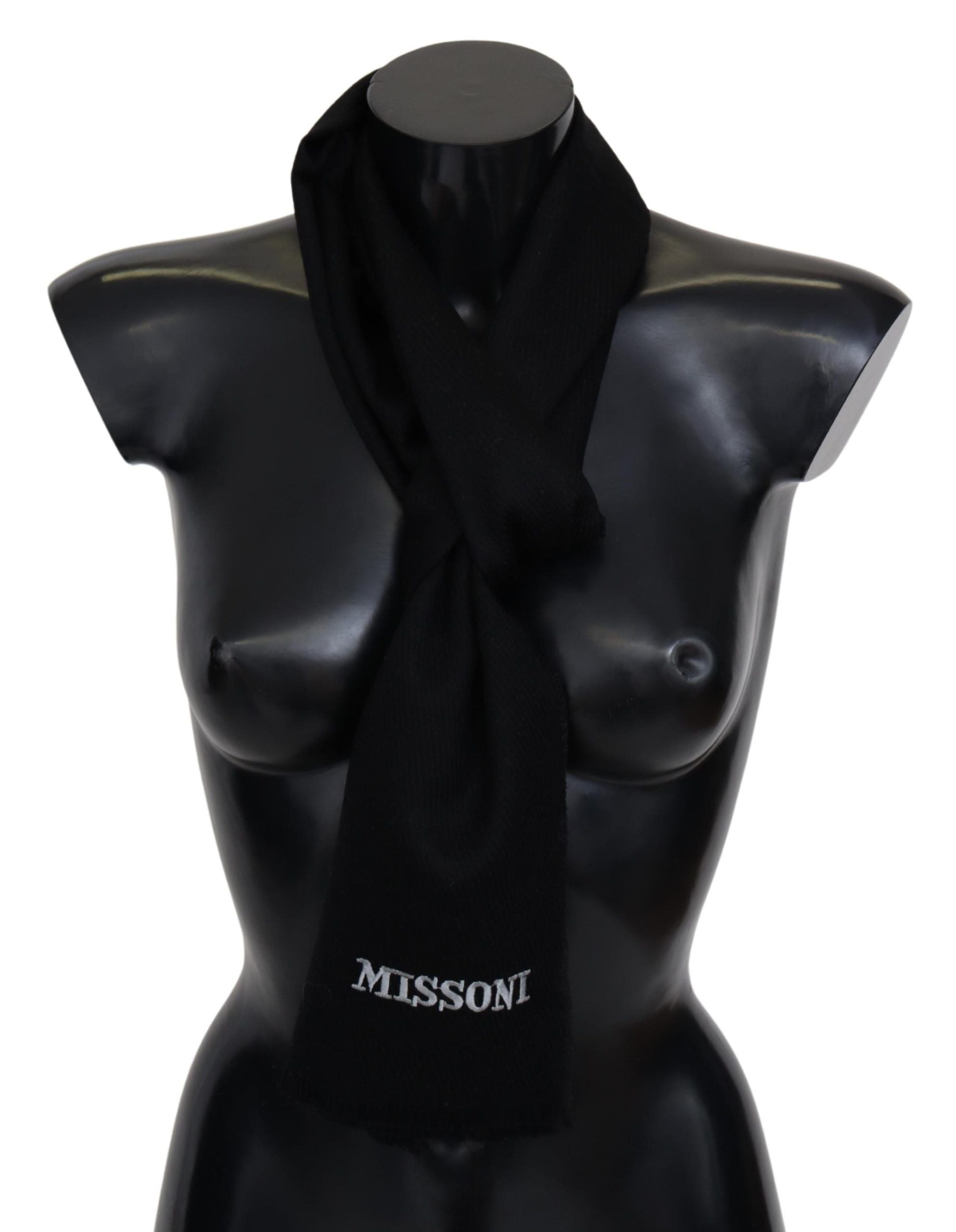 Black 100% Wool Unisex Neck Wrap Fringes Logo ScarfMISSONI Gorgeous brand new with tags, 100% Authentic Missoni wool scarf with brand logo embroidery. Material: 100% Wool Color: Black Gender: Unisex Fringes Logo details Made in Italy SIZE: 180cm x 29cmBla