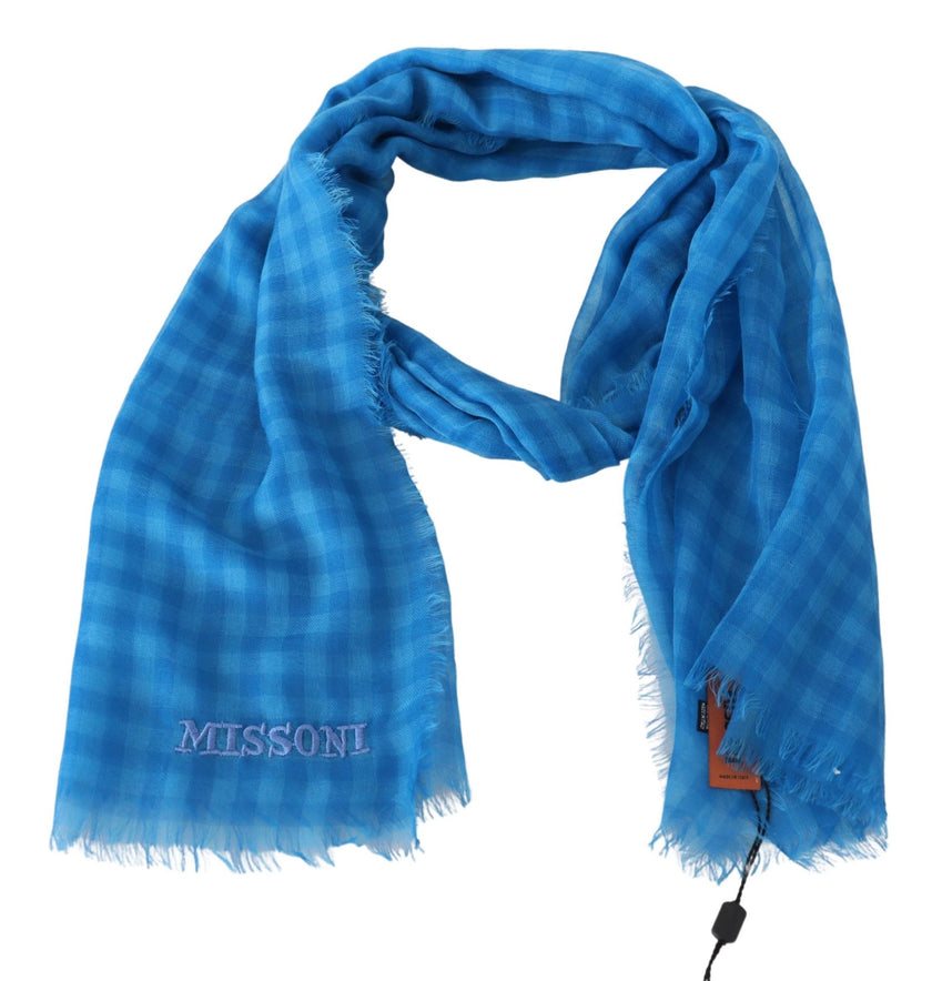 Blue Checkered Cashmere Unisex Wrap Fringes ScarfMISSONI Gorgeous brand new with tags, 100% Authentic Missoni cashmere scarf with checkered pattern design and brand logo embroidery. Material: 100% Cashmere Color: Blue Gender: Unisex Fringes Logo details M