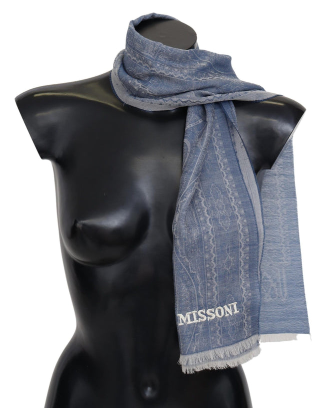Elegant Cashmere Patterned ScarfIndulge in the epitome of luxury with this stunning Missoni cashmere scarf. Brand new with tags, this 100% Authentic piece boasts an intricate pattern with delicate brand logo embroidery, perfect for adding a touch of elega