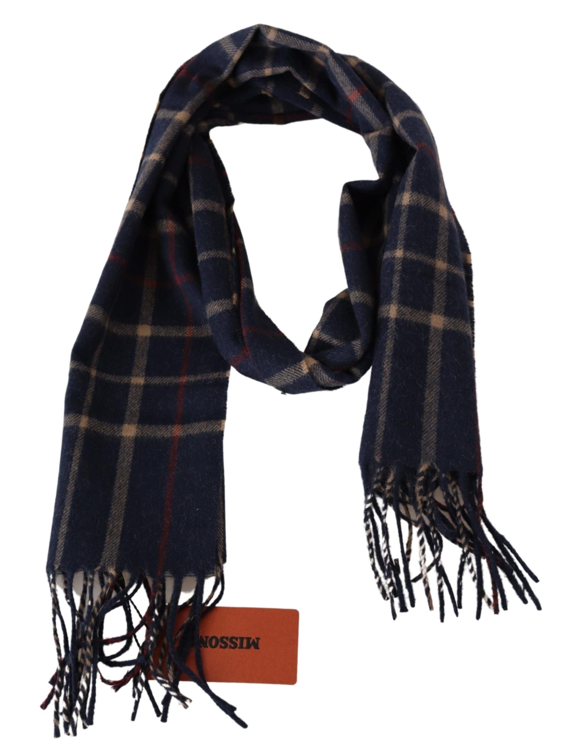 Black Checkered Wool Neck Wrap Scarf with Fringes