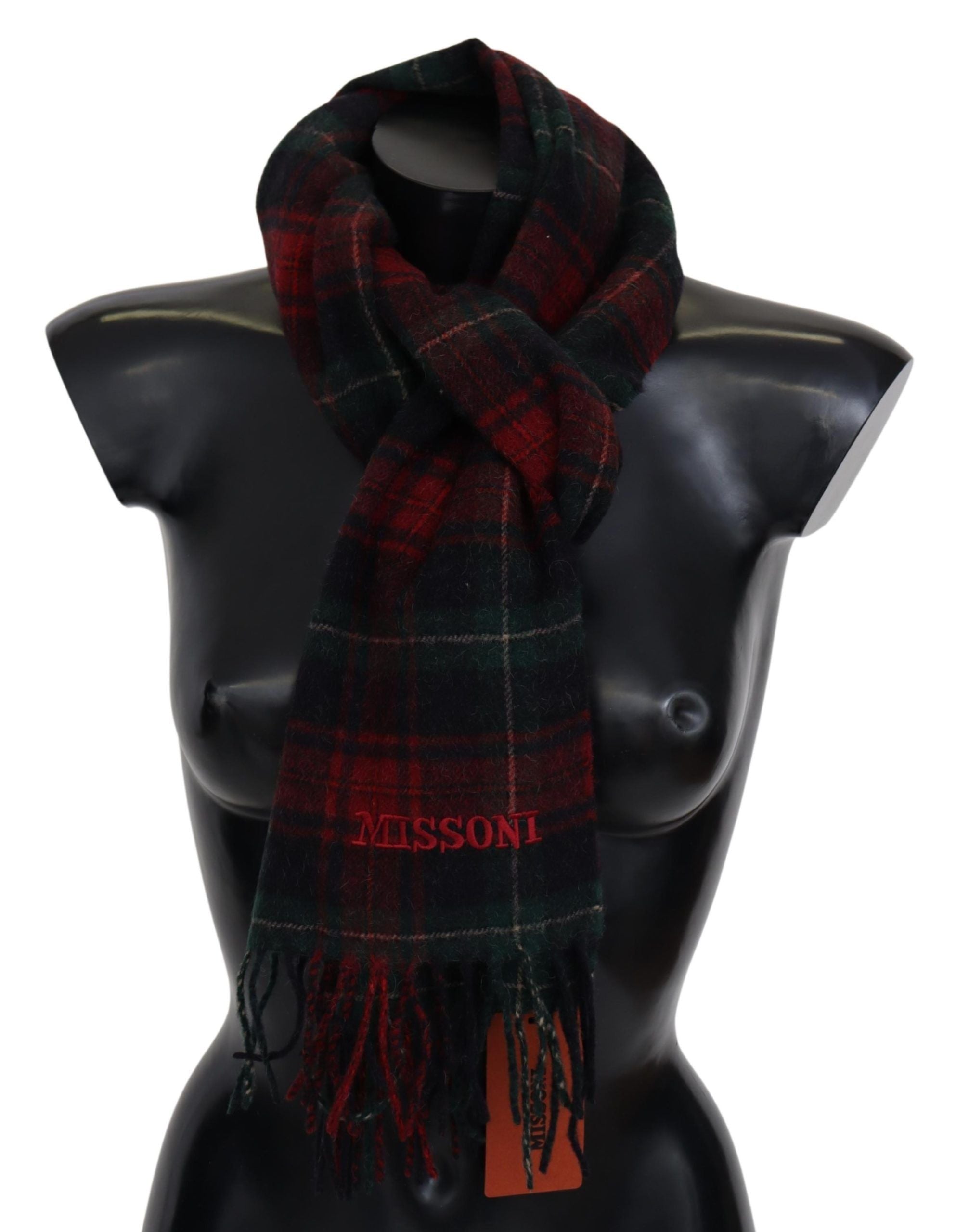 Black Red Check Wool Unisex Neck Wrap Fringes ScarfMISSONI Gorgeous brand new with tags, 100% Authentic Missoni virgin wool scarf with check pattern and brand logo embroidery. Material: 100% Virgin Wool Color: Black, Red Gender: Unisex Fringes Logo detail
