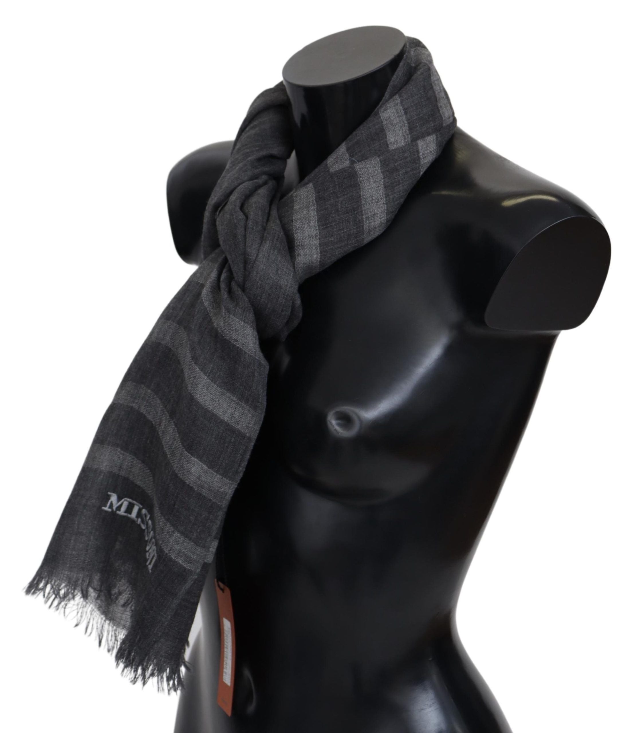 Gray Striped Wool Unisex Neck Wrap Fringes ScarfMISSONI Gorgeous brand new with tags, 100% Authentic Missoni wool scarf with stripes pattern and brand logo embroidery. Material: 100% Wool Color: Gray Gender: Unisex Fringes Logo details Made in Italy SIZE: