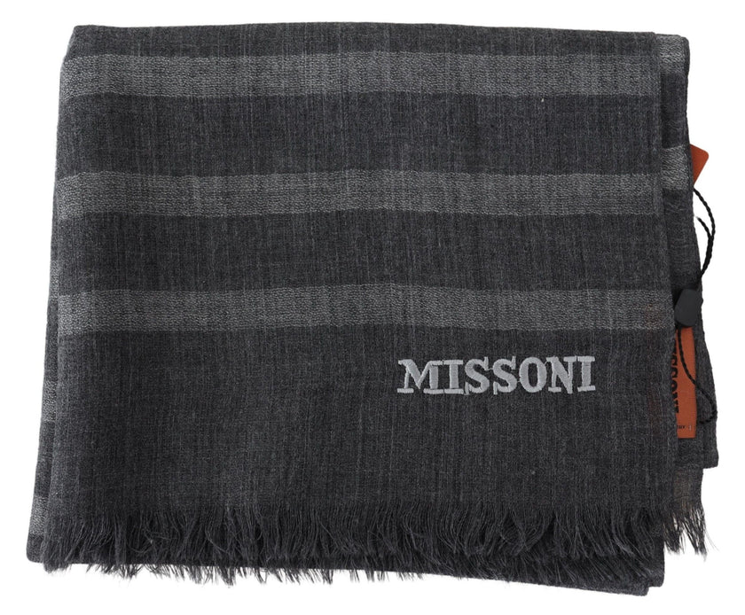 Gray Striped Wool Unisex Neck Wrap Fringes ScarfMISSONI Gorgeous brand new with tags, 100% Authentic Missoni wool scarf with stripes pattern and brand logo embroidery. Material: 100% Wool Color: Gray Gender: Unisex Fringes Logo details Made in Italy SIZE: