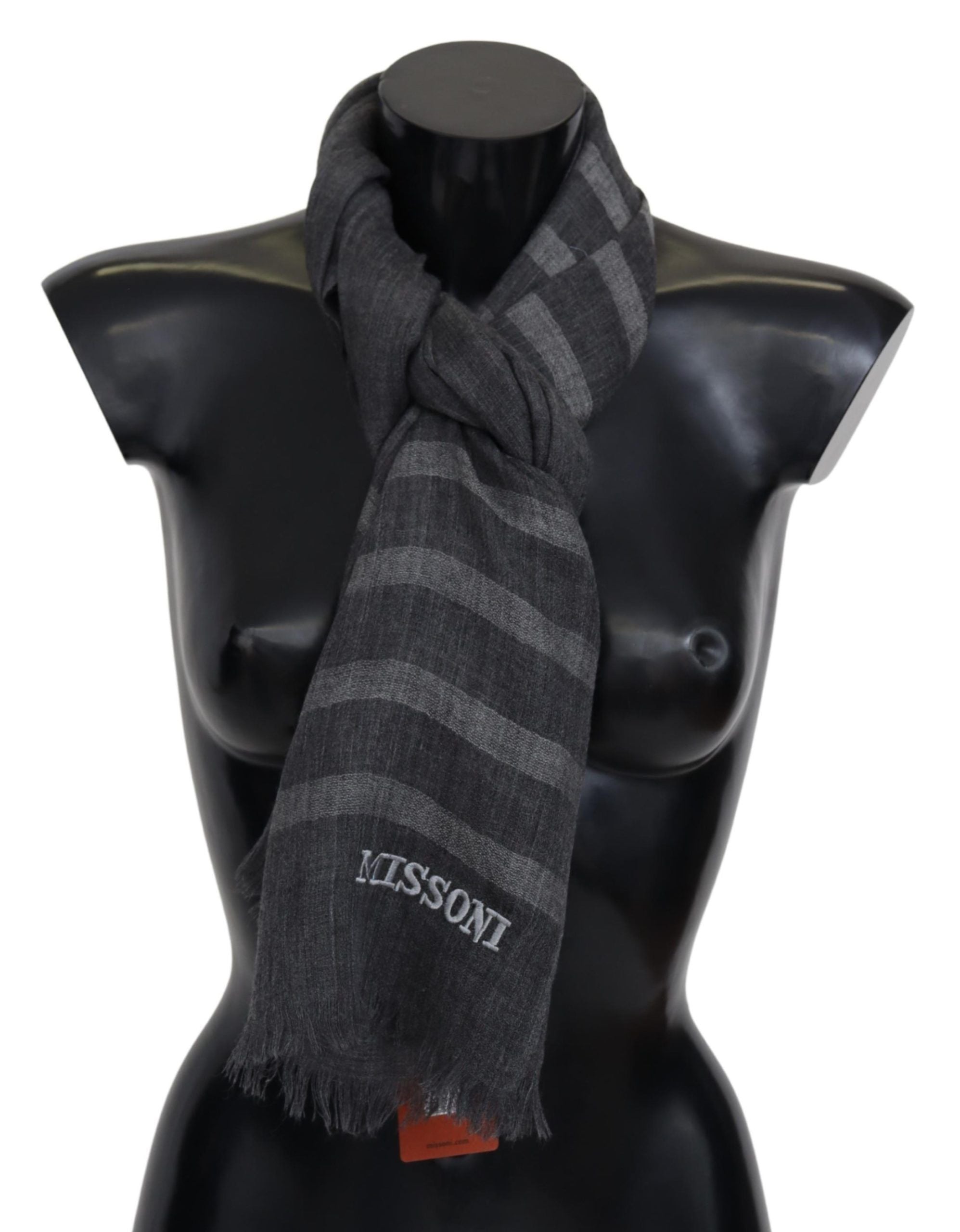 Gray Striped Wool Unisex Neck Wrap Fringes ScarfMISSONI Gorgeous brand new with tags, 100% Authentic Missoni wool scarf with stripes pattern and brand logo embroidery. Material: 100% Wool Color: Gray Gender: Unisex Fringes Logo details Made in Italy SIZE: