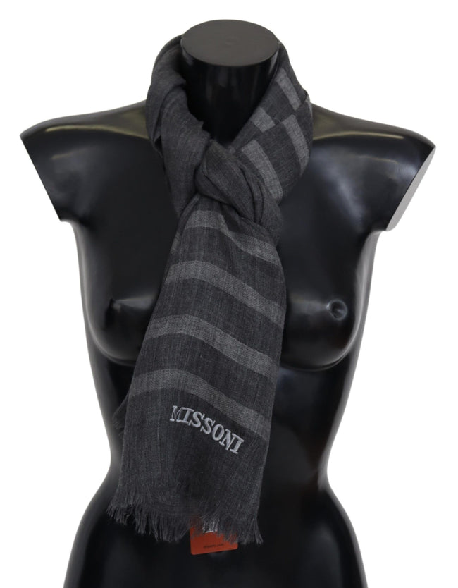 Gray Striped Wool Unisex Neck Wrap Fringes ScarfMISSONI Gorgeous brand new with tags, 100% Authentic Missoni wool scarf with stripes pattern and brand logo embroidery. Material: 100% Wool Color: Gray Gender: Unisex Fringes Logo details Made in Italy SIZE: