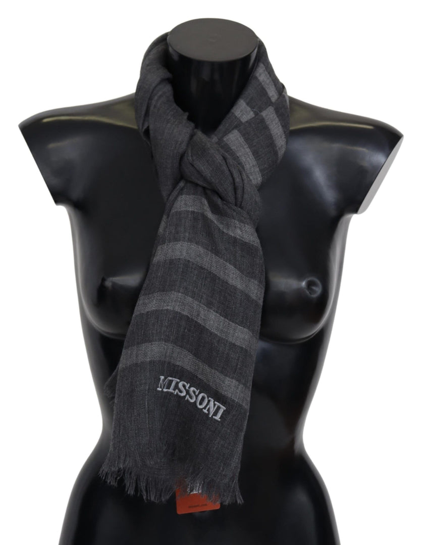 Gray Striped Wool Unisex Neck Wrap Fringes ScarfMISSONI Gorgeous brand new with tags, 100% Authentic Missoni wool scarf with stripes pattern and brand logo embroidery. Material: 100% Wool Color: Gray Gender: Unisex Fringes Logo details Made in Italy SIZE: