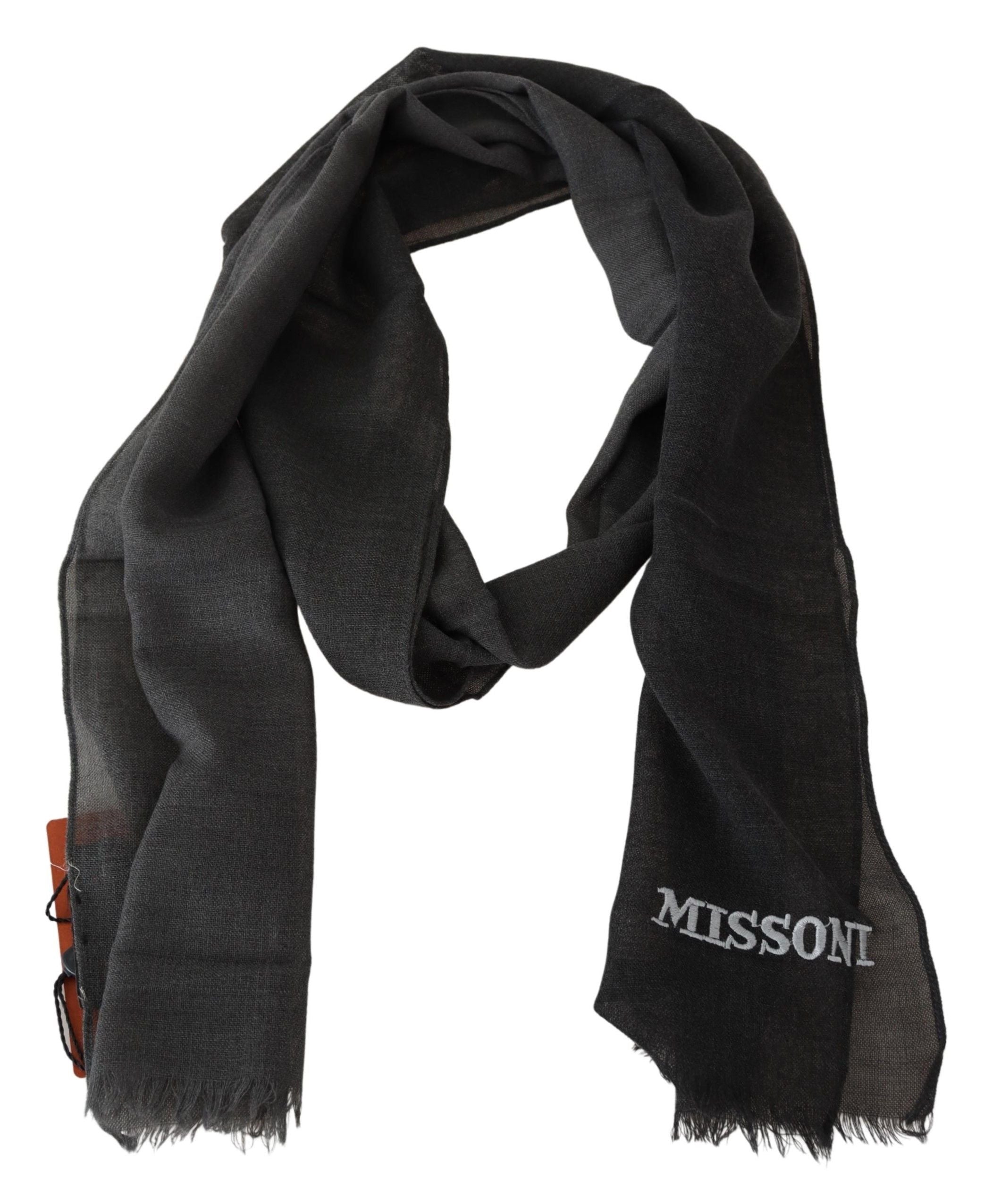 Black 100% Wool Unisex Neck Wrap ScarfMISSONI Gorgeous brand new with tags, 100% Authentic Missoni wool scarf with brand logo embroidery. Material: 100% Wool Color: Black Gender: Unisex Fringes Logo details Made in Italy SIZE: 170cm x 30cmBlack 100% Wool