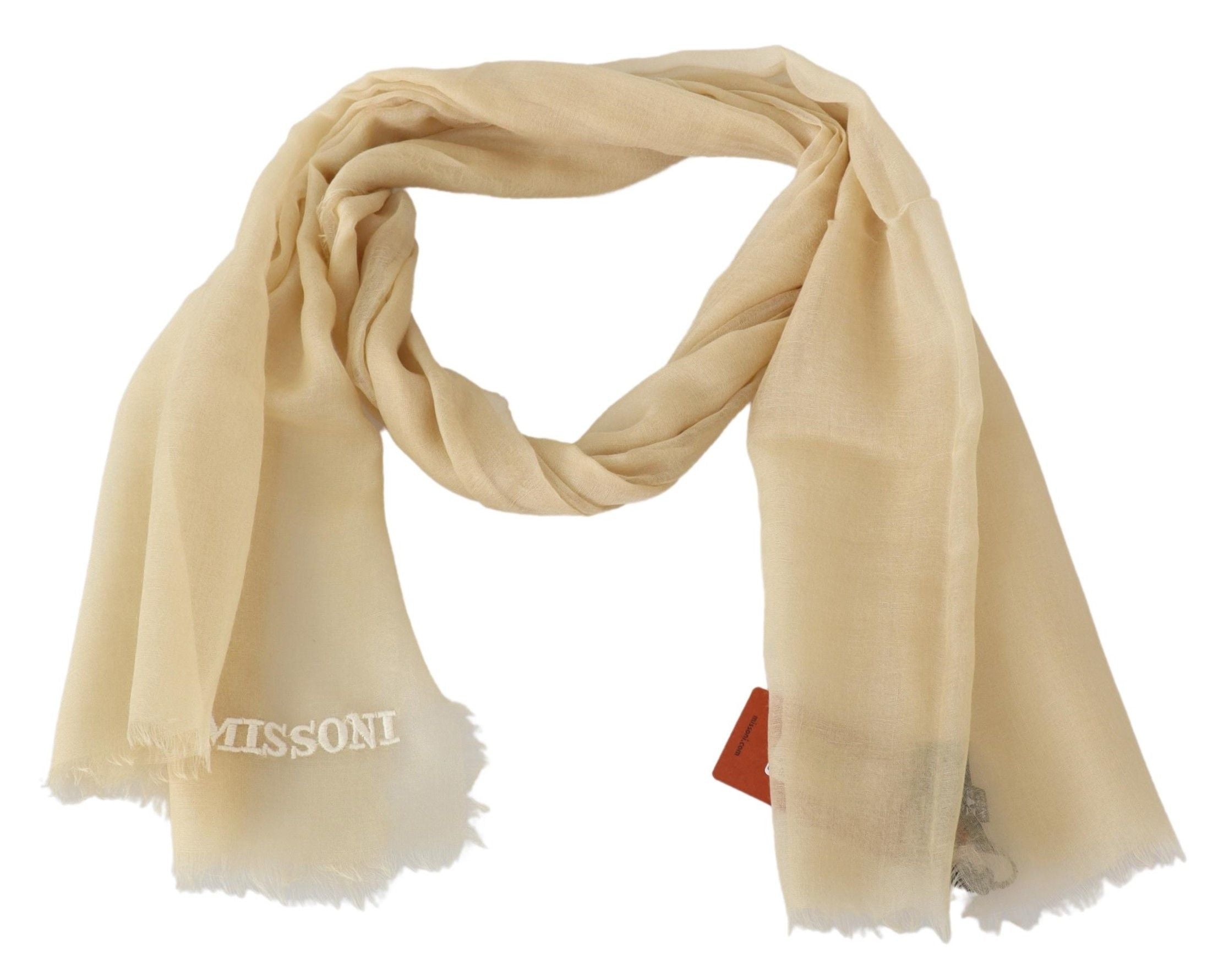 Beige Cashmere Unisex Neck ScarfMISSONI Gorgeous brand new with tags, 100% Authentic Missoni cashmere scarf with brand logo embroidery. Material: 100% Cashmere Color: Beige Gender: Unisex Fringes Logo details Made in Italy SIZE: 180cm x 70cmBeige Cashmere