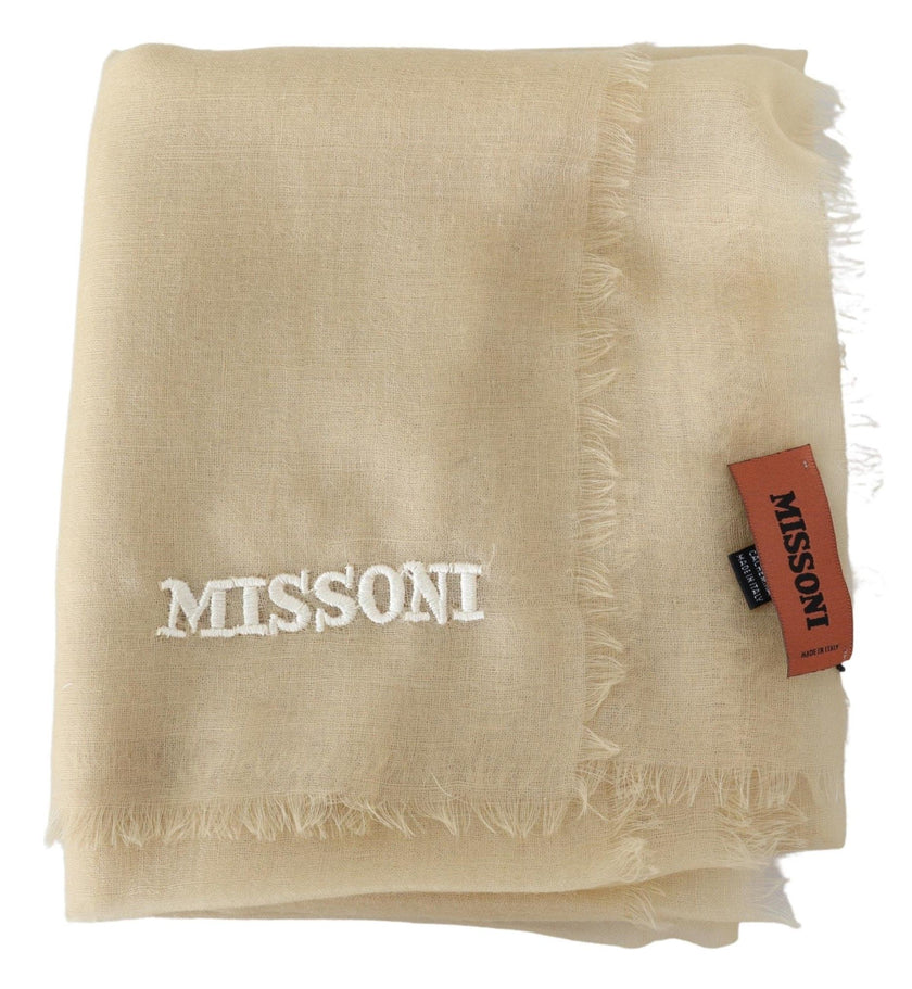 Beige Cashmere Unisex Neck ScarfMISSONI Gorgeous brand new with tags, 100% Authentic Missoni cashmere scarf with brand logo embroidery. Material: 100% Cashmere Color: Beige Gender: Unisex Fringes Logo details Made in Italy SIZE: 180cm x 70cmBeige Cashmere