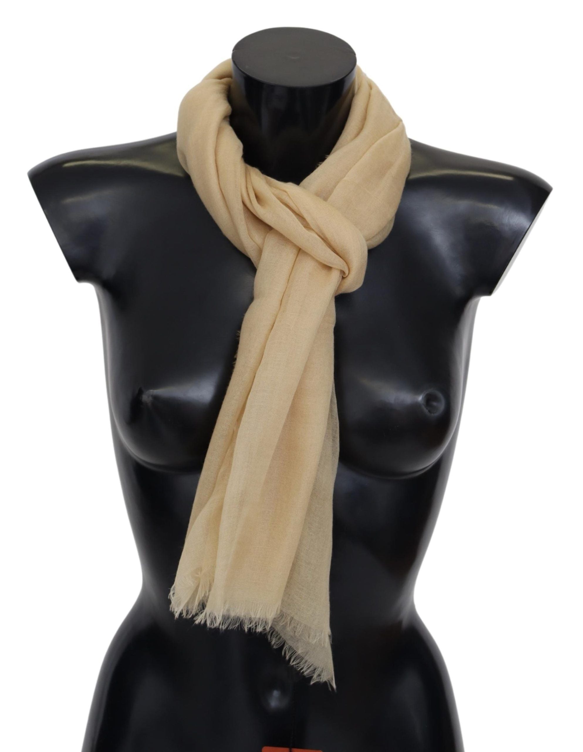 Beige Cashmere Scarf with Logo Embroidery Unisex