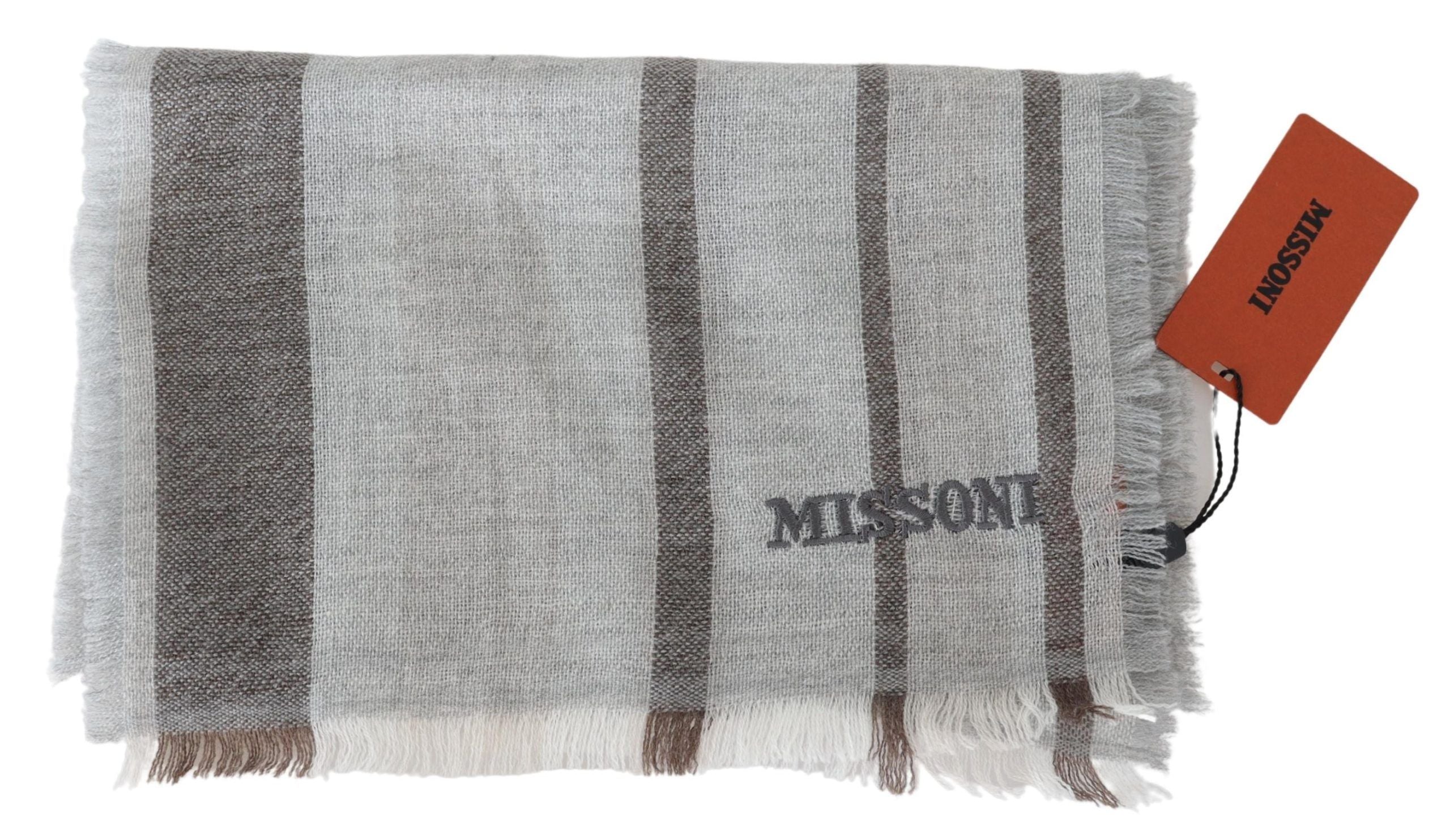 Multicolor Wool Scarf with Stripes & Logo Embroidery