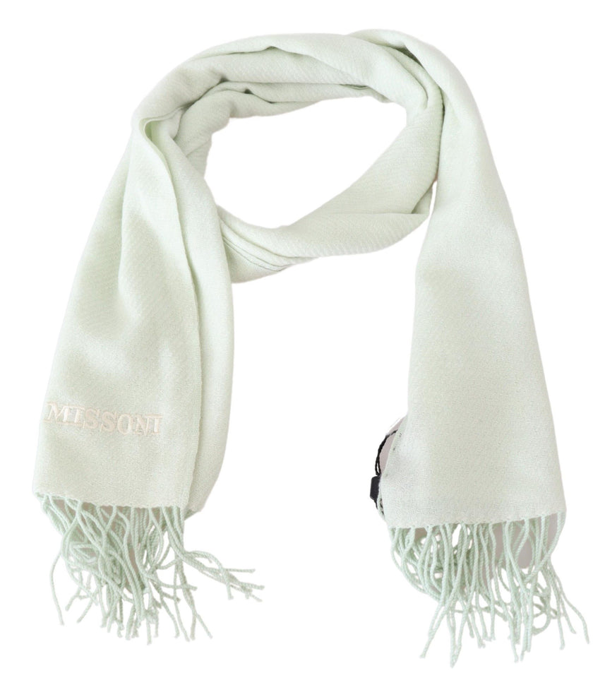 Light Green Pattern Cashmere Unisex Wrap Fringes ScarfMISSONI Gorgeous brand new with tags, 100% Authentic Missoni cashmere scarf with solid pattern design and brand logo embroidery. Material: 100% Cashmere Color: White Gender: Unisex Fringes Logo details