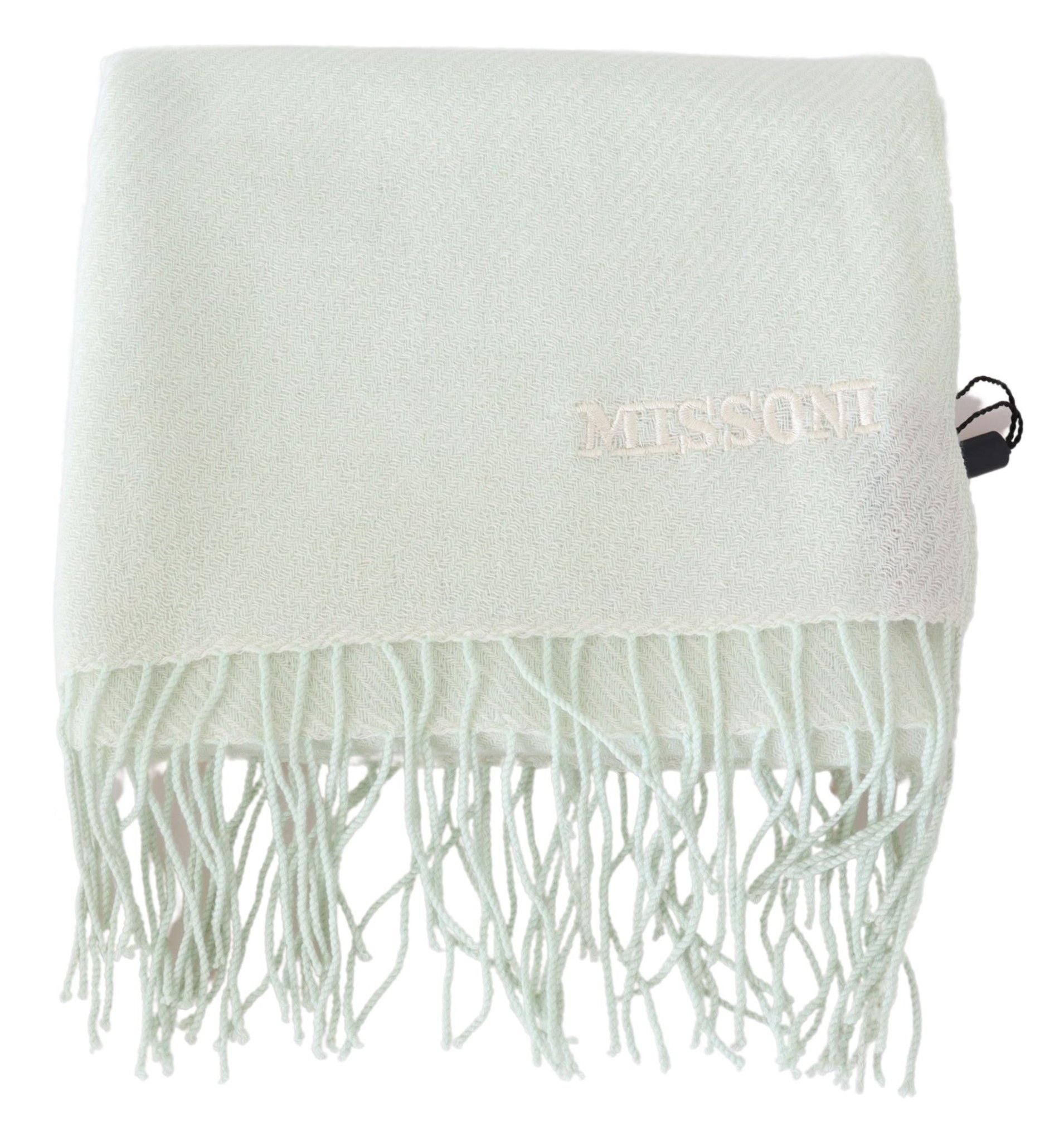 Light Green Pattern Cashmere Unisex Wrap Fringes ScarfMISSONI Gorgeous brand new with tags, 100% Authentic Missoni cashmere scarf with solid pattern design and brand logo embroidery. Material: 100% Cashmere Color: White Gender: Unisex Fringes Logo details