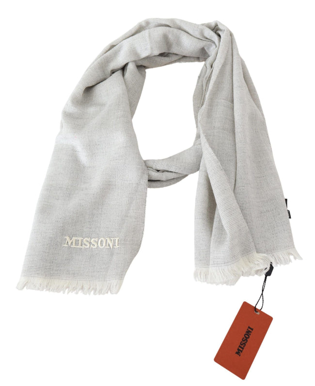 Gray Wool Knit Unisex Neck Wrap ScarfMISSONI Gorgeous brand new with tags, 100% Authentic Missoni wool scarf with solid pattern and brand logo embroidery. Material: 100% Wool Color: Gray Gender: Unisex Fringes Logo details Made in Italy SIZE: 180cm x 60cm