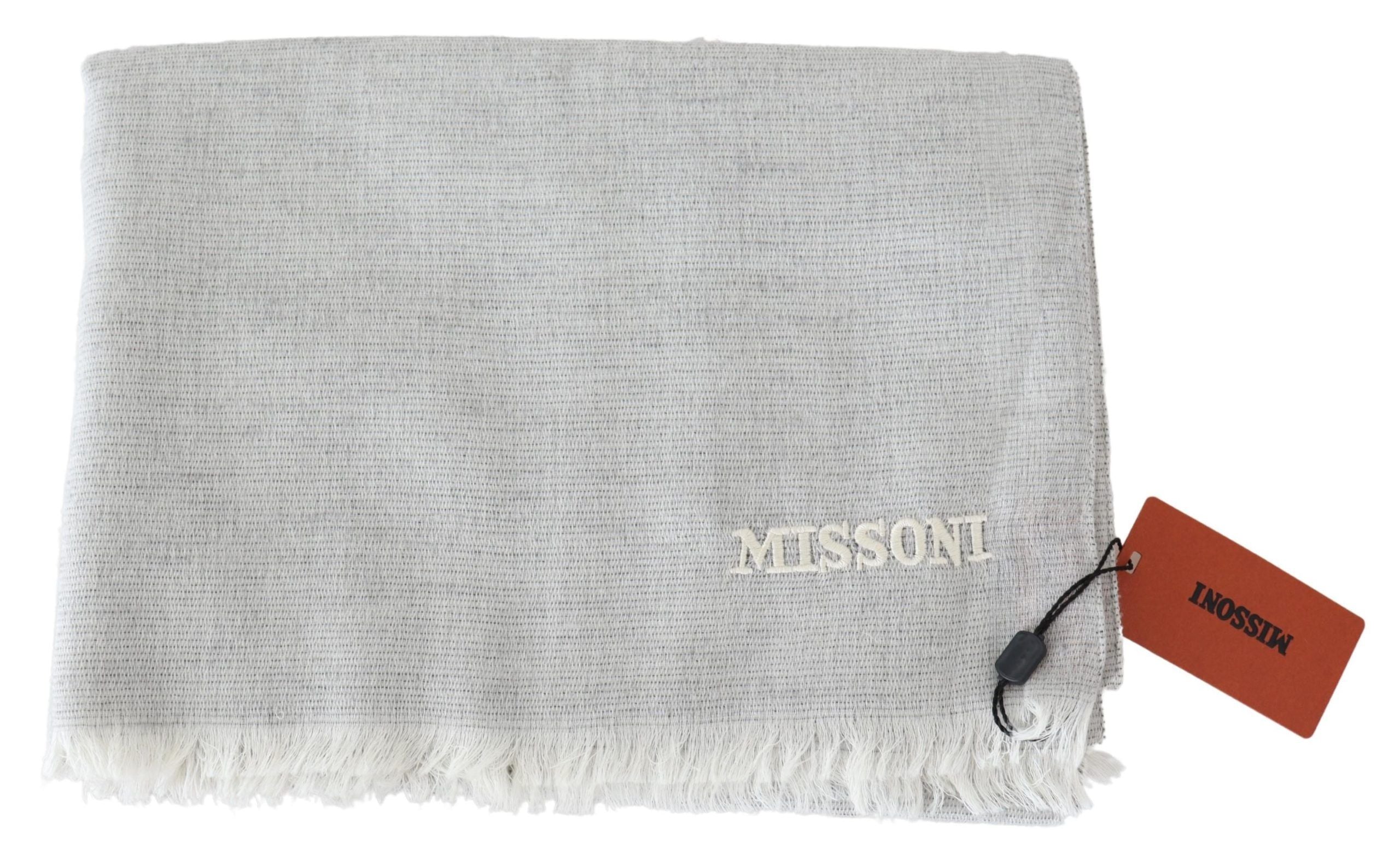 Gray Wool Knit Unisex Neck Wrap ScarfMISSONI Gorgeous brand new with tags, 100% Authentic Missoni wool scarf with solid pattern and brand logo embroidery. Material: 100% Wool Color: Gray Gender: Unisex Fringes Logo details Made in Italy SIZE: 180cm x 60cm
