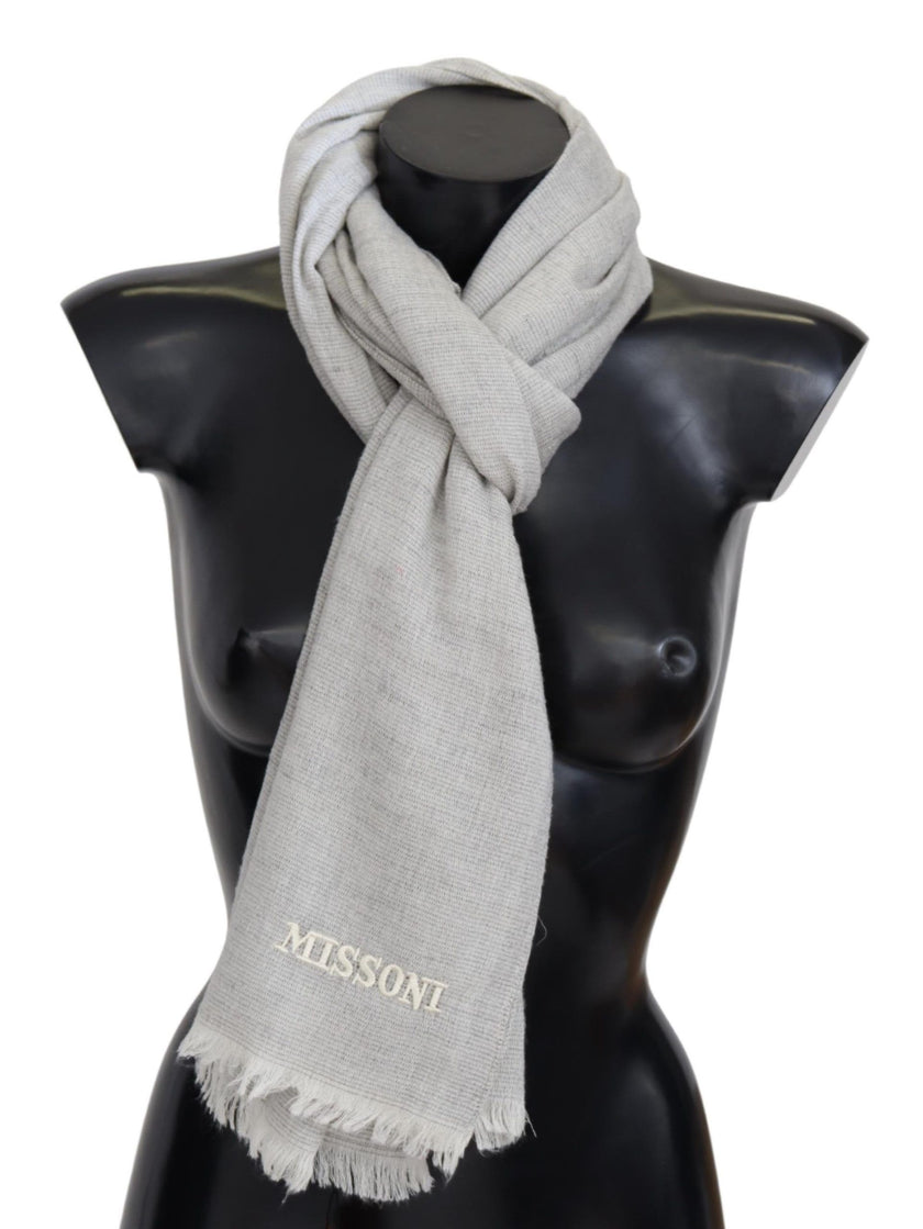 Gray Wool Knit Unisex Neck Wrap ScarfMISSONI Gorgeous brand new with tags, 100% Authentic Missoni wool scarf with solid pattern and brand logo embroidery. Material: 100% Wool Color: Gray Gender: Unisex Fringes Logo details Made in Italy SIZE: 180cm x 60cm
