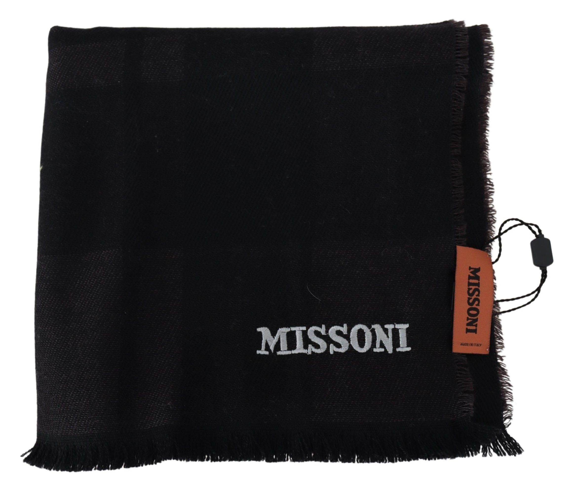 Black Wool Scarf with Embroidered Logo by Missoni