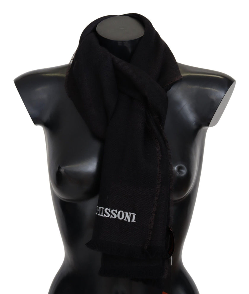 Black 100% Wool Unisex Neck Wrap ScarfMISSONI Gorgeous brand new with tags, 100% Authentic Missoni wool scarf with brand logo embroidery. Material: 100% Wool Color: Black Gender: Unisex Fringes Logo details Made in Italy SIZE: 180cm x 48cmBlack 100% Wool