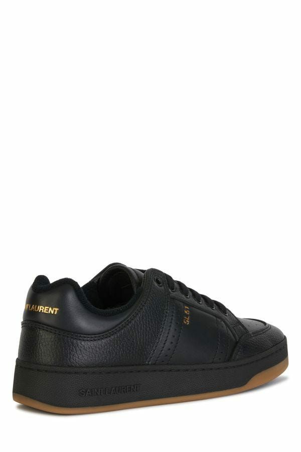 Elegant Black Low-Top Leather SneakersStep into luxury and style with these sleek black low-top sneakers from Saint Laurent, perfect for accenting your street-style ensemble with a touch of sophistication. Crafted with high-quality calf leather and featur