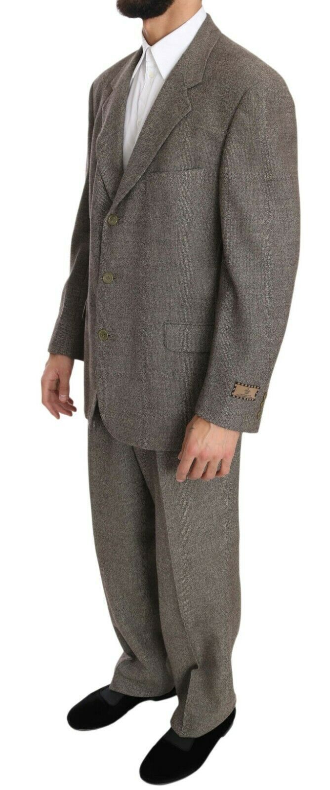 Costume marron en laine, coupe droite, simple boutonnage