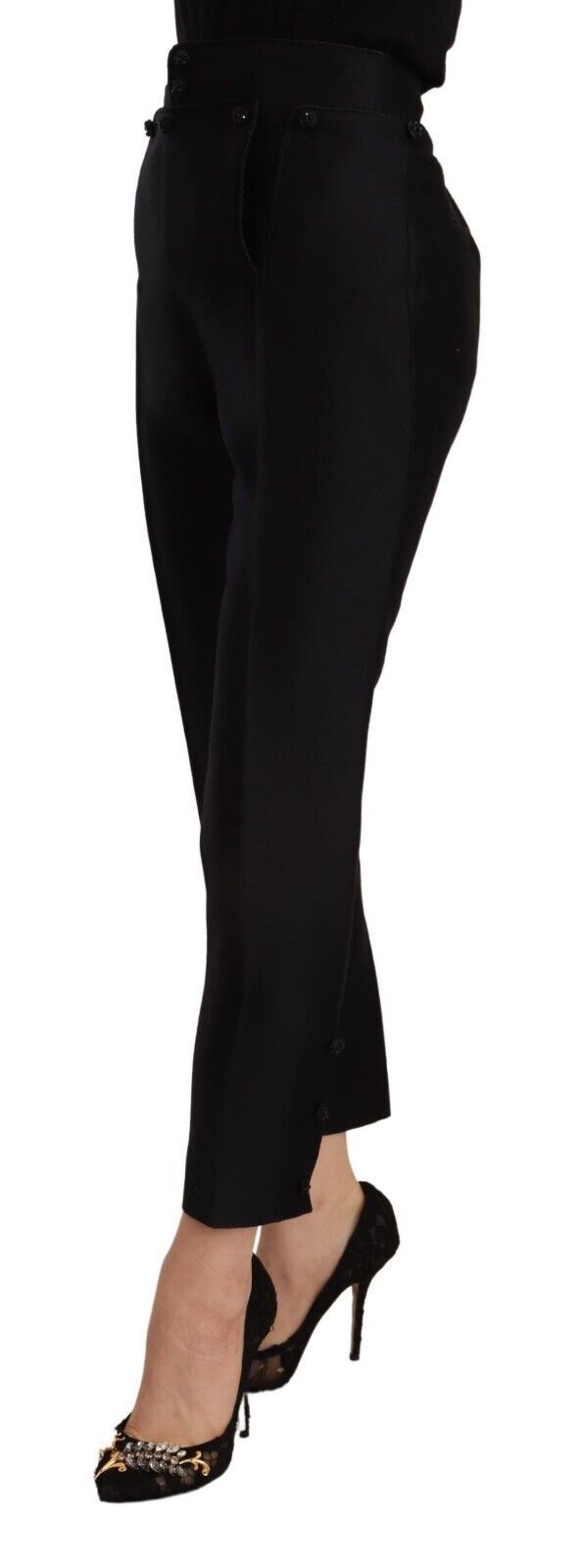 Schwarze High-Waist Skinny Hose aus Wolle für Damen