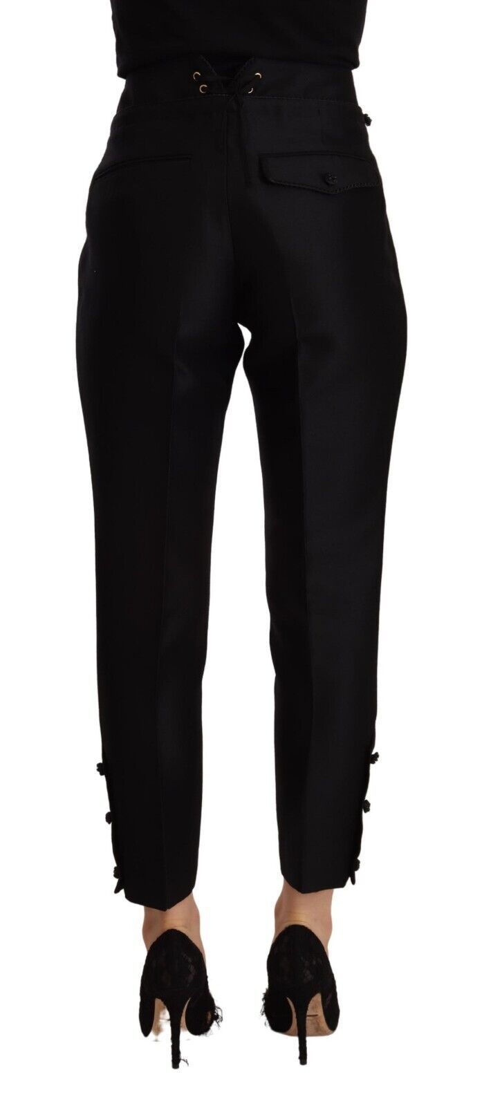 Black Wool High Waist Skinny Women PantsDSQUARED2 Gorgeous brand new with tags, 100% Authentic DSQUARED2 high waist skinny trousers. Fitting: Regular fit Colour: Black Material: 83% Wool 17% Silk Logo detailsBlack Wool High Waist Skinny Women Pants${tagsD