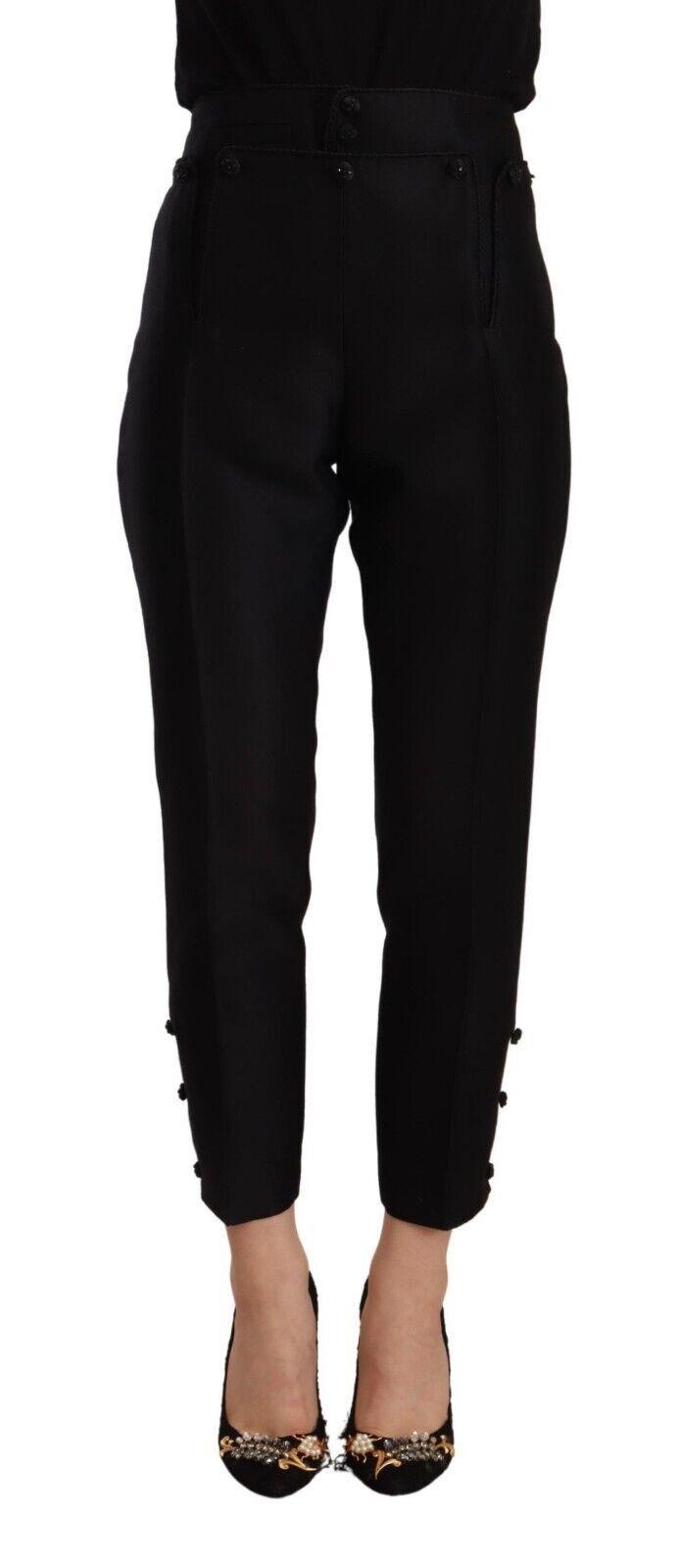 Schwarze High-Waist Skinny Hose aus Wolle für Damen
