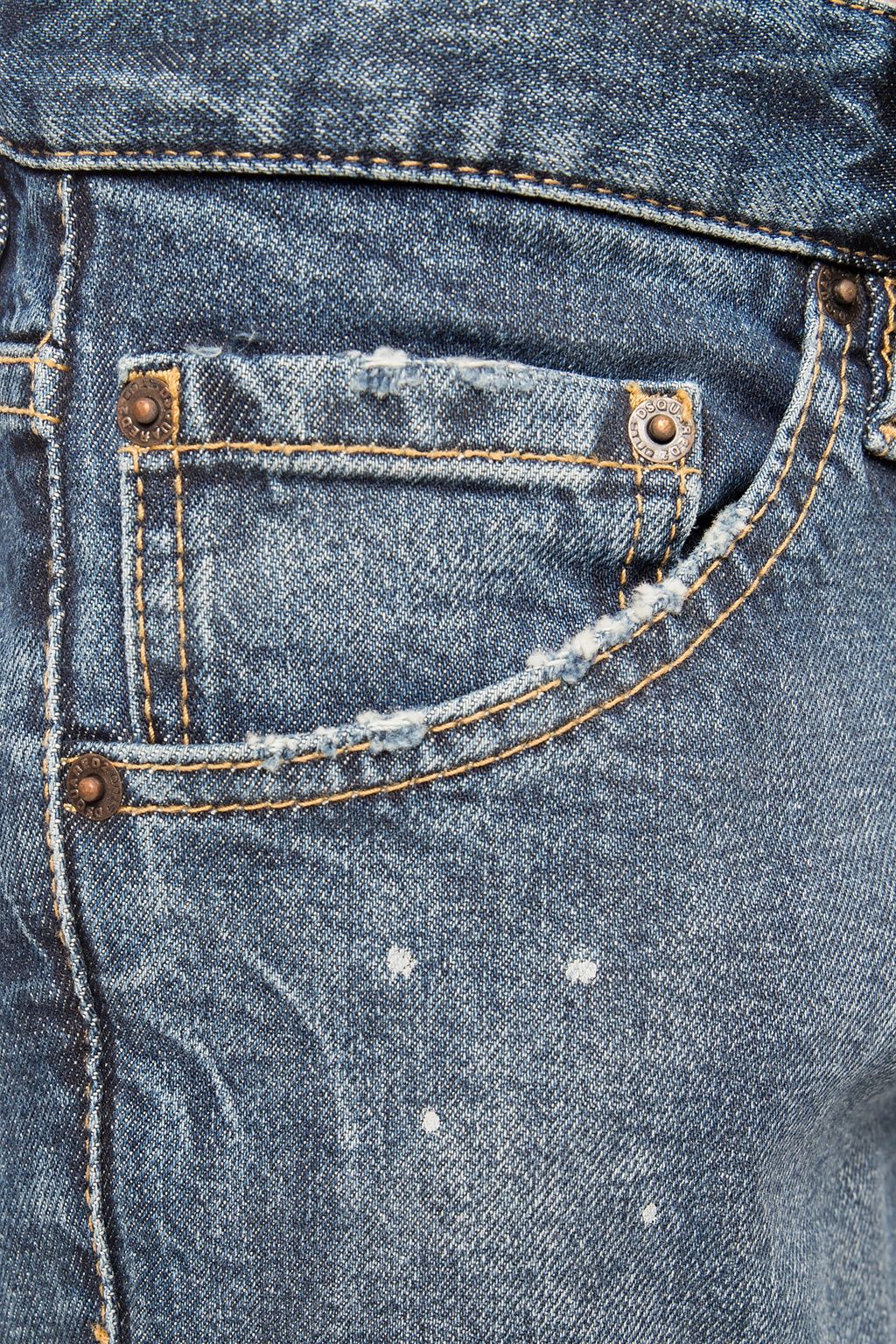 Blue Cotton Men JeansElevate your denim game with the distinctive flair of Dsquared²’s Navy ‘Cool Guy Jean’. These premium jeans boast a bold distressed design, ideal for the fashion-forward individual. Their tapered legs are finished with a raw edge, add