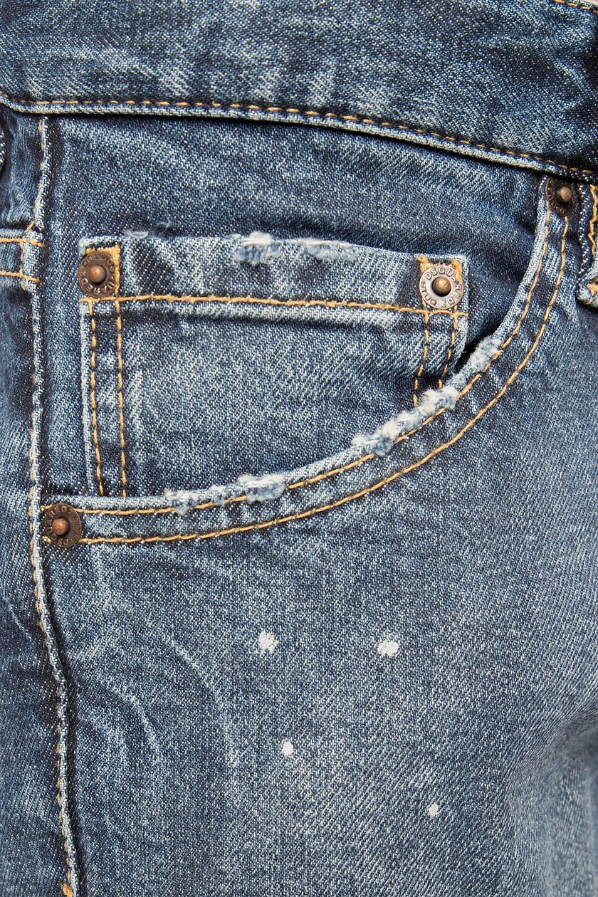 Blue Cotton Men JeansElevate your denim game with the distinctive flair of Dsquared²’s Navy ‘Cool Guy Jean’. These premium jeans boast a bold distressed design, ideal for the fashion-forward individual. Their tapered legs are finished with a raw edge, add