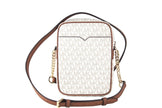 Jet Set Medium Vanilla PVC North South Chain Crossbody HandbagStyle: Michael Kors Jet Set Travel Medium North South Chain Crossbody Bag (Vanilla Signature) Material: Signature PVC with Crossgrain Leather Trim Features: Adjustable Chain Accented Crossbody