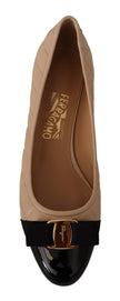 Elegant Quilted Leather Pumps in Beige and BlackEmbrace timeless elegance and modern sophistication with our Salvatore Ferragamo footwear. The stunning pumps combine luxurious quilted nappa leather with glossy patent accents, crowned with the iconic grosg
