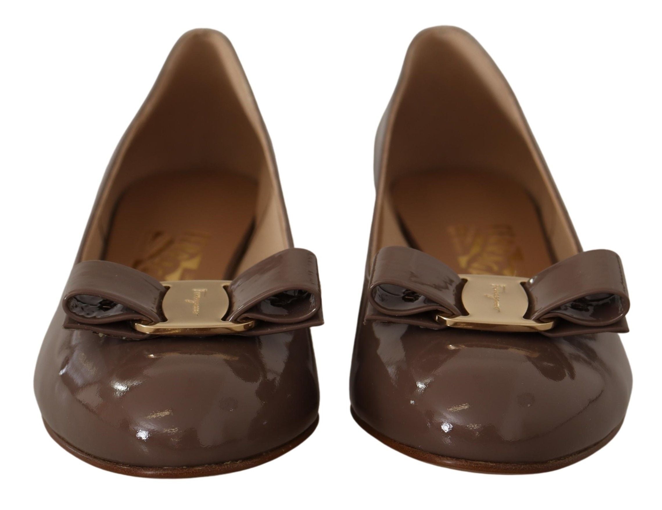 Brown Leather Pumps with Signature Bow Detail