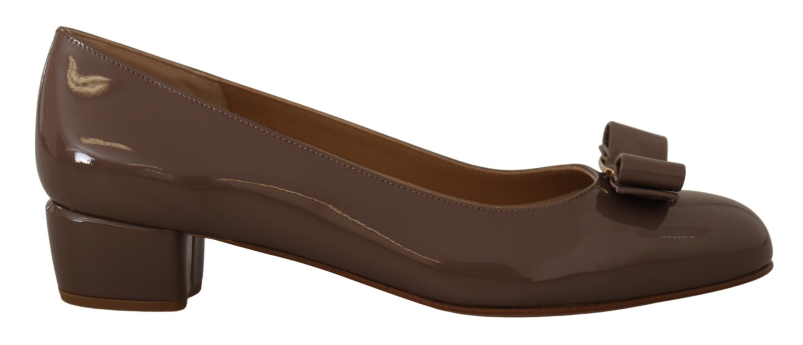 Brown Leather Pumps with Signature Vara Bow Detail