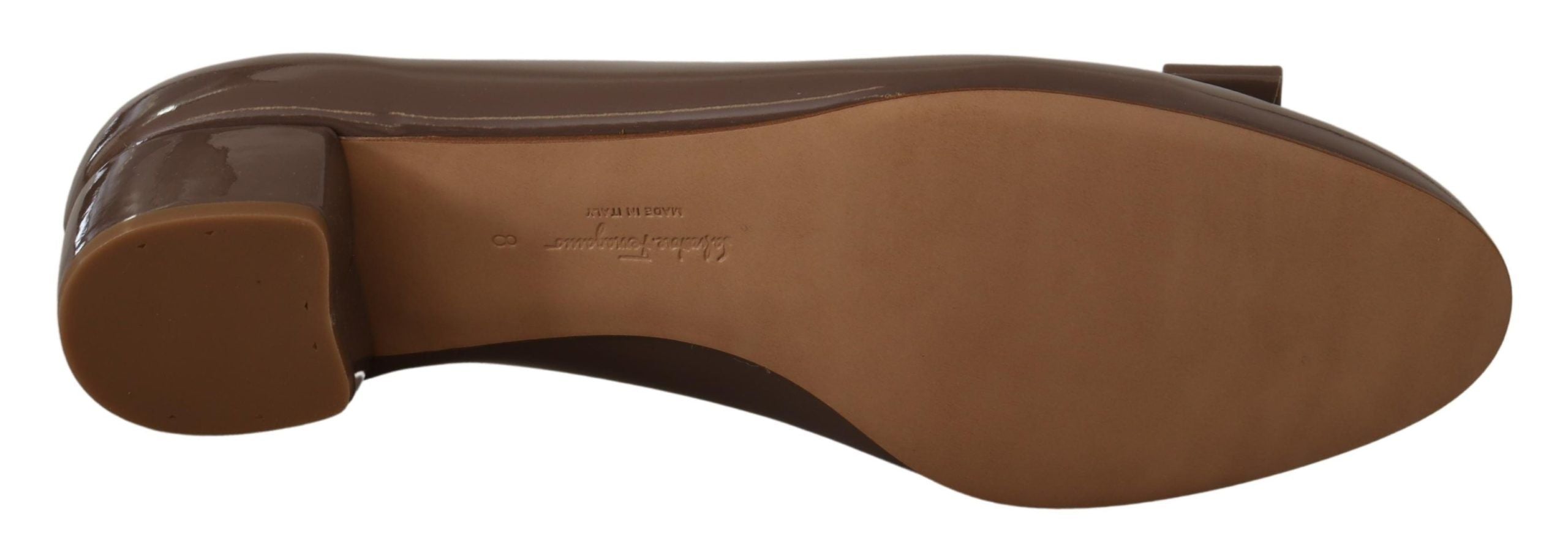 Brown Leather Pumps with Signature Vara Bow Detail