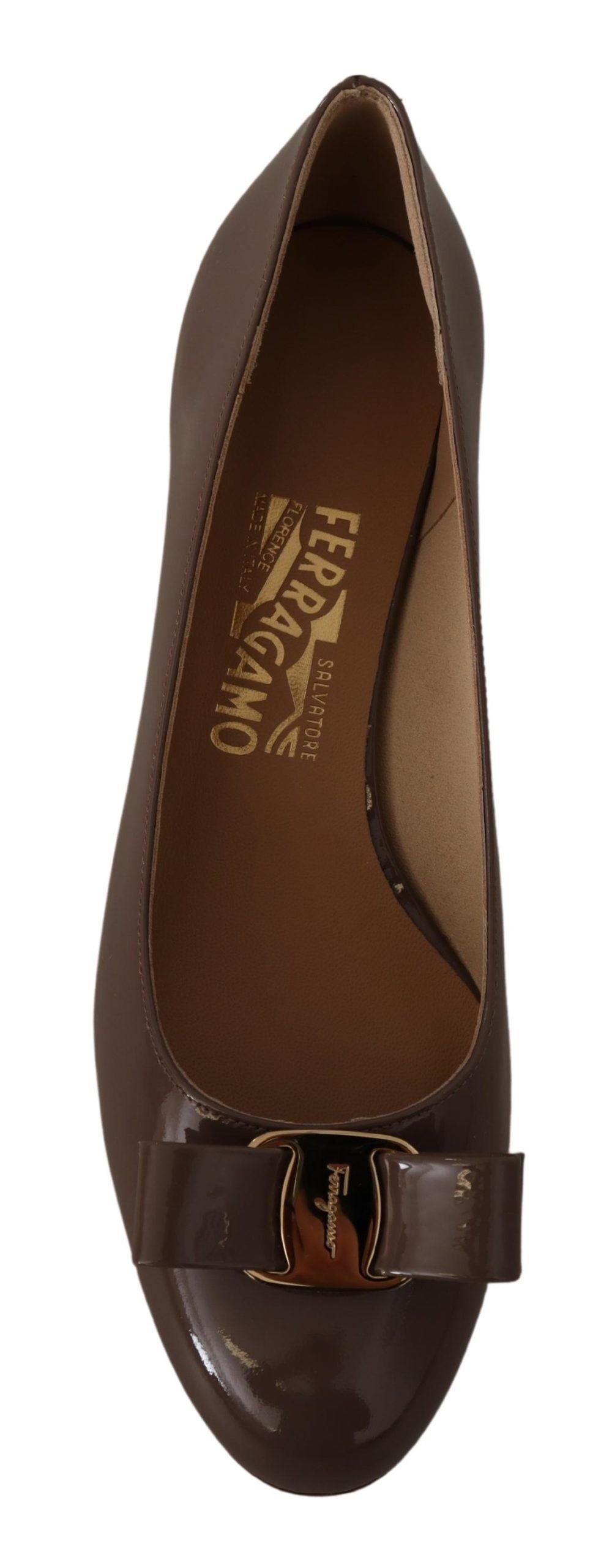 Brown Leather Pumps with Signature Vara Bow Detail